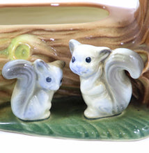Load image into Gallery viewer, Vintage HORNSEA England cute grey squirrels on double log trough vase
