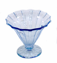 Load image into Gallery viewer, Vintage art deco blue depression glass stippled rays flared vase
