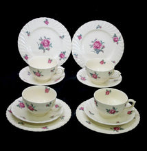 Load image into Gallery viewer, Vintage Burleighware BURGESS &amp; LEIGH pink roses set of 4 teacup trios &amp; jug
