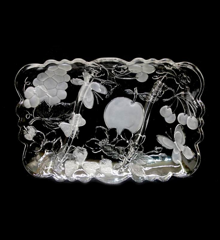 Vintage CASA crystal clear glassware pretty divided serving platter in box