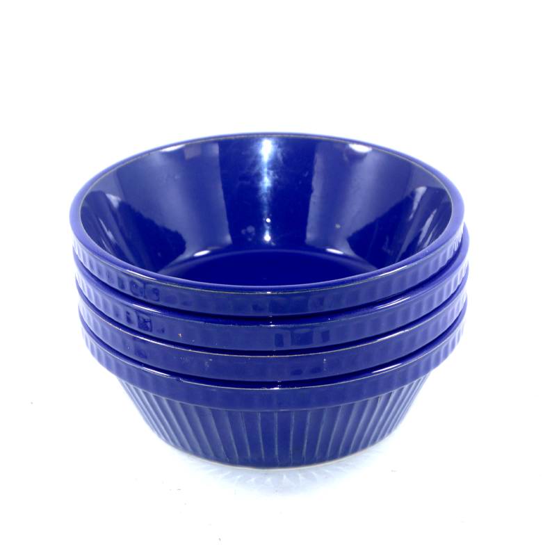 Vintage set of 4 cobalt blue glazed English large stoneware bowls