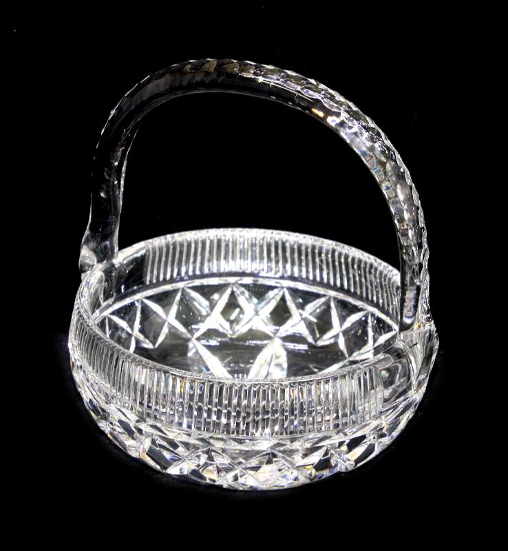 Vintage sparkly quality cut crystal basket bowl with handle
