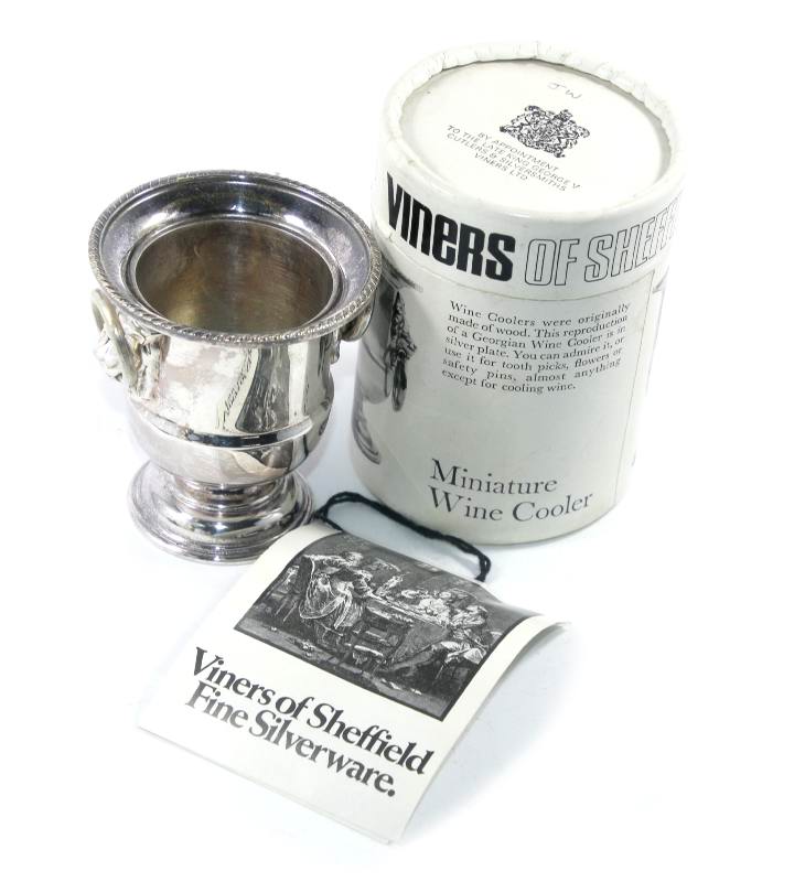 Vintage Viners of Sheffield silver plated miniature wine cooler in box