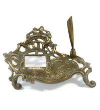Load image into Gallery viewer, Vintage solid brass ornate art nouveau inkwell stand
