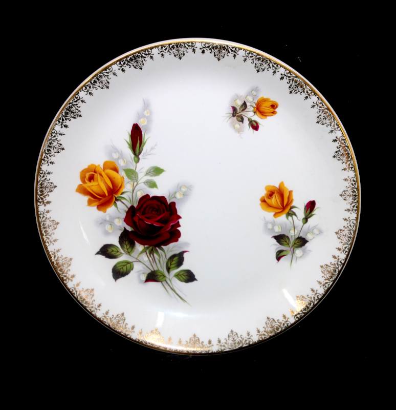 Vintage MYOTT England ironstone pretty yellow & red roses cake or sandwich plate