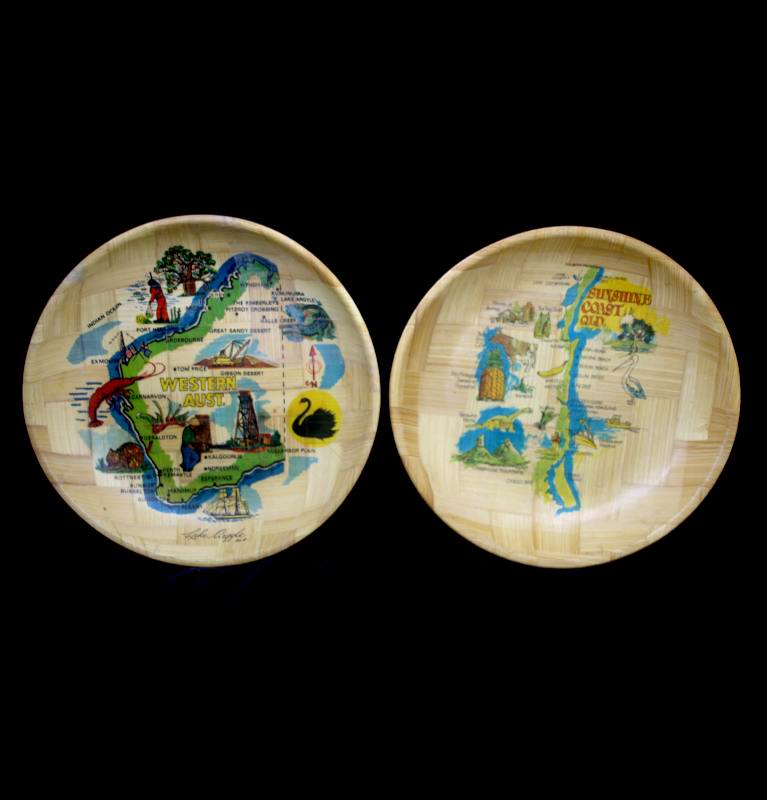 Vintage ultra retro 1970s bamboo style souvenir large bowls QLD & WA