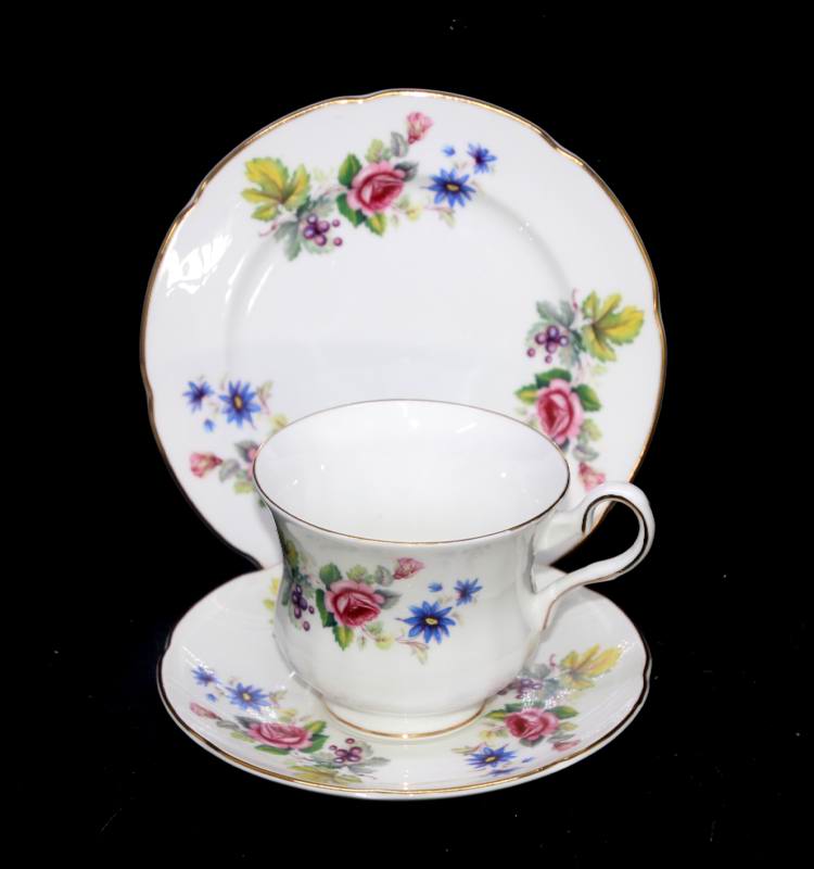 Vintage Royal Grafton England bone china pretty floral teacup trio
