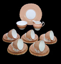 Load image into Gallery viewer, Vintage Colclough England peach 5 person tea set 18 pieces trios cake plate etc
