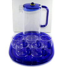 Load image into Gallery viewer, Vintage 1970s GUZZINI Italy clear, blue &amp; yellow retro drinks set inc tray
