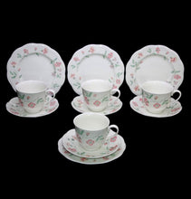 Load image into Gallery viewer, Vintage set of 4 Johnson Bros England pretty pink flower teacup trios
