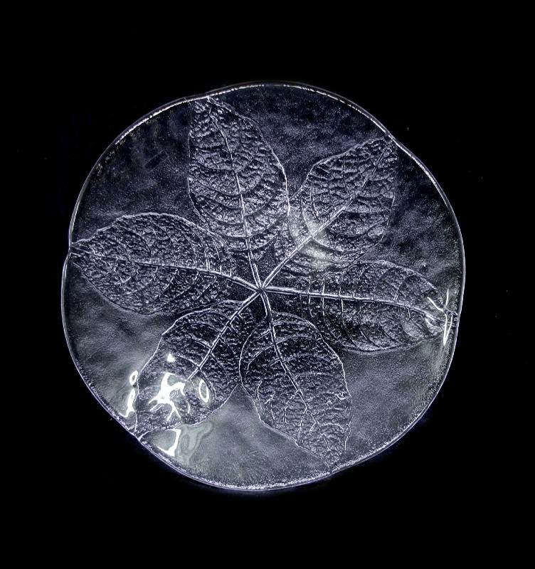 Vintage BODA PARTY 'Leaf' by Goran Worff large round glass serving platter