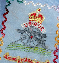 Load image into Gallery viewer, Vintage WW1 WW2 Royal Artillery embroidered lace trim blue hanky
