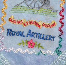 Load image into Gallery viewer, Vintage WW1 WW2 Royal Artillery embroidered lace trim blue hanky
