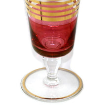 Load image into Gallery viewer, Vintage retro 1960s 1970s set of 5 ruby &amp; clear gilded tall retro glasses
