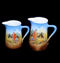 Load image into Gallery viewer, Vintage 1930s pair of English desert scene large jugs (read description)
