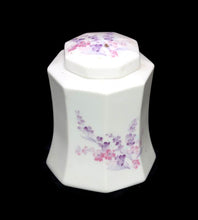 Load image into Gallery viewer, Vintage JAPAN pretty white &amp; lilac purple flowers octagonal lidded ginger jar
