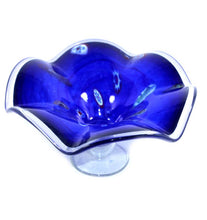 Load image into Gallery viewer, Vintage MURANO Italy cobalt blue millefiori pedestal tazza art glass bowl
