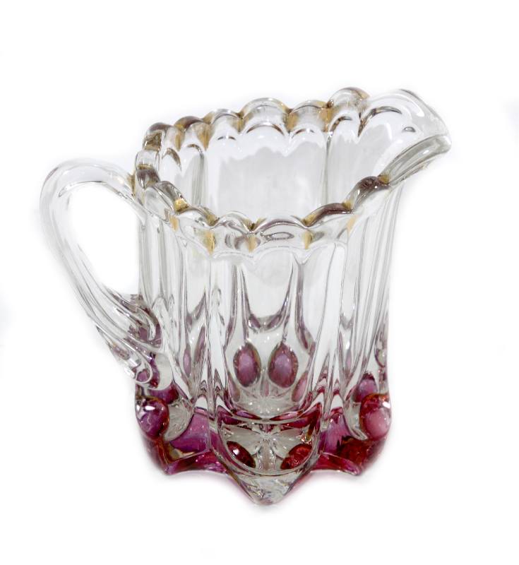 Vintage pretty 1930s gilded edge ruby base heavy depression glass jug