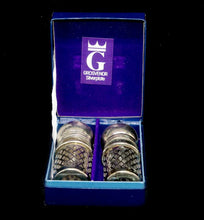 Load image into Gallery viewer, Vintage Grosvenor silver-plated &amp; glass pair of salt &amp; pepper pots in original box
