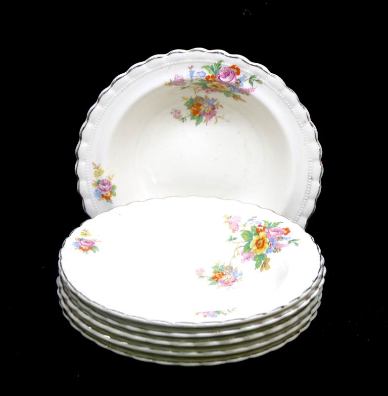 Vintage J&G Meakin SOL 1930s set of 6 pretty floral rimmed bowls