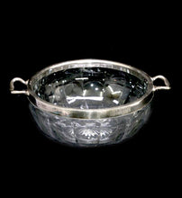 Load image into Gallery viewer, Vintage clear heavy ENGLISH glass fruit bowl with silver plated handled rim
