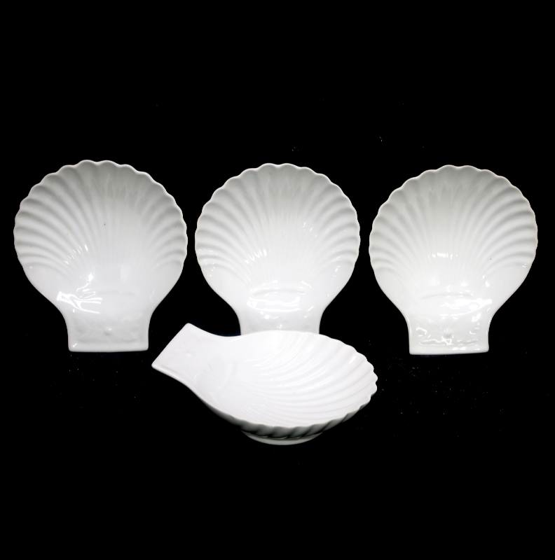 Vintage set of 4 pretty white china large shell serving dishes