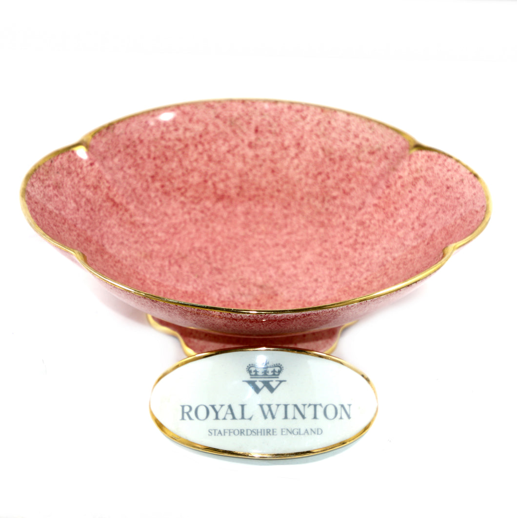 Vintage large Royal Winton England speckled pink rose fluted pedestal bowl