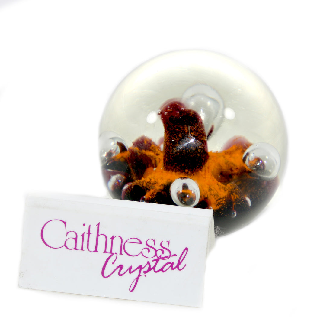 Vintage Caithness CIIG Scotland bronze & orange controlled bubble paperweight