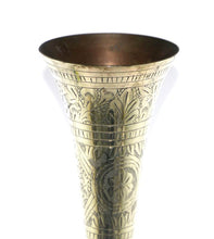 Load image into Gallery viewer, Vintage tall flared top etched brass ornate footed vase
