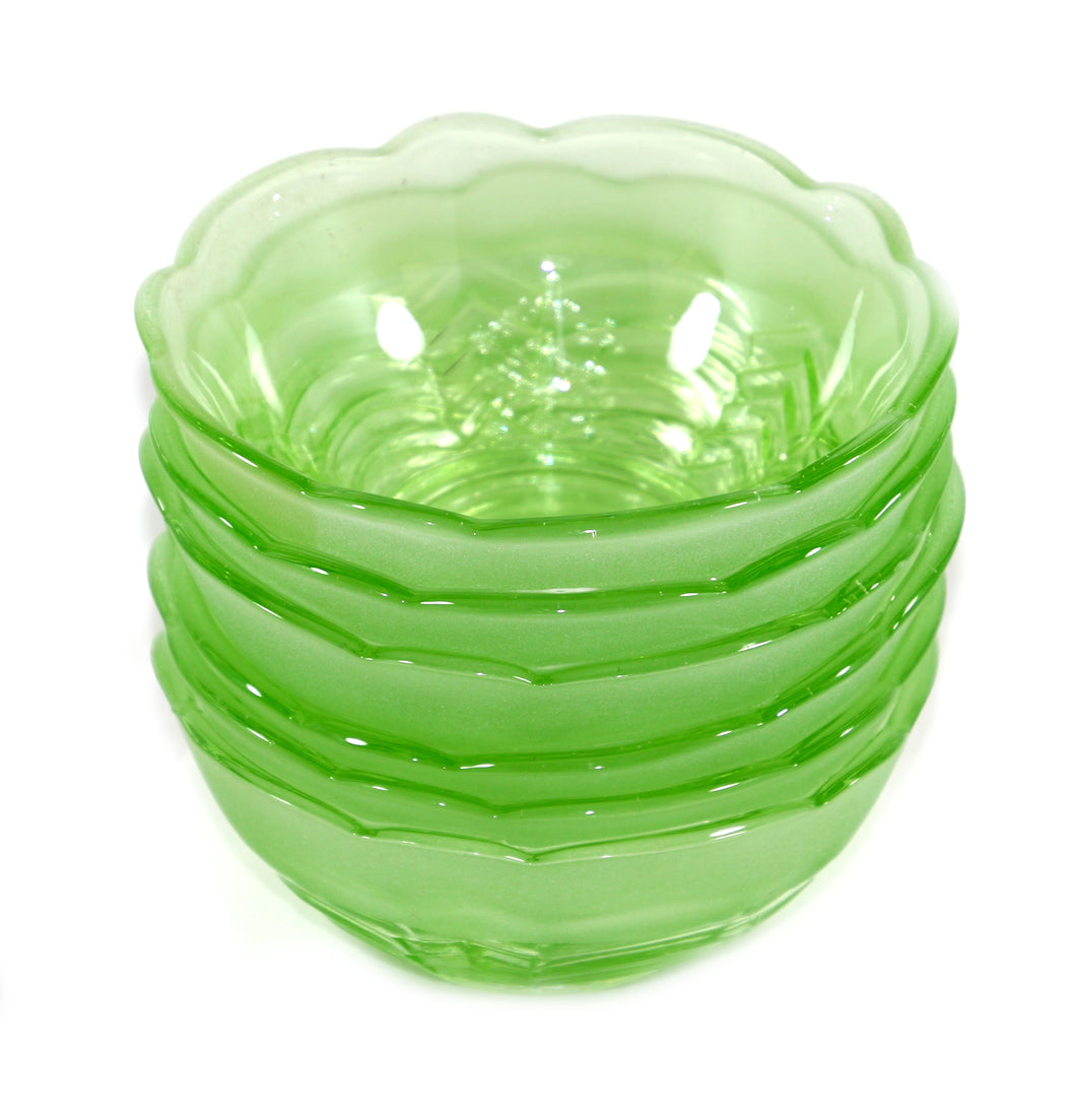 Vintage art deco depression green glass set of 6 small bowls
