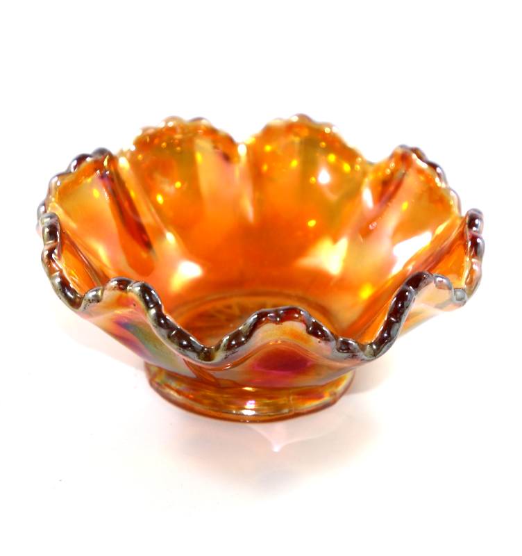 Vintage pretty marigold lustre carnival glass small ruffle bowl