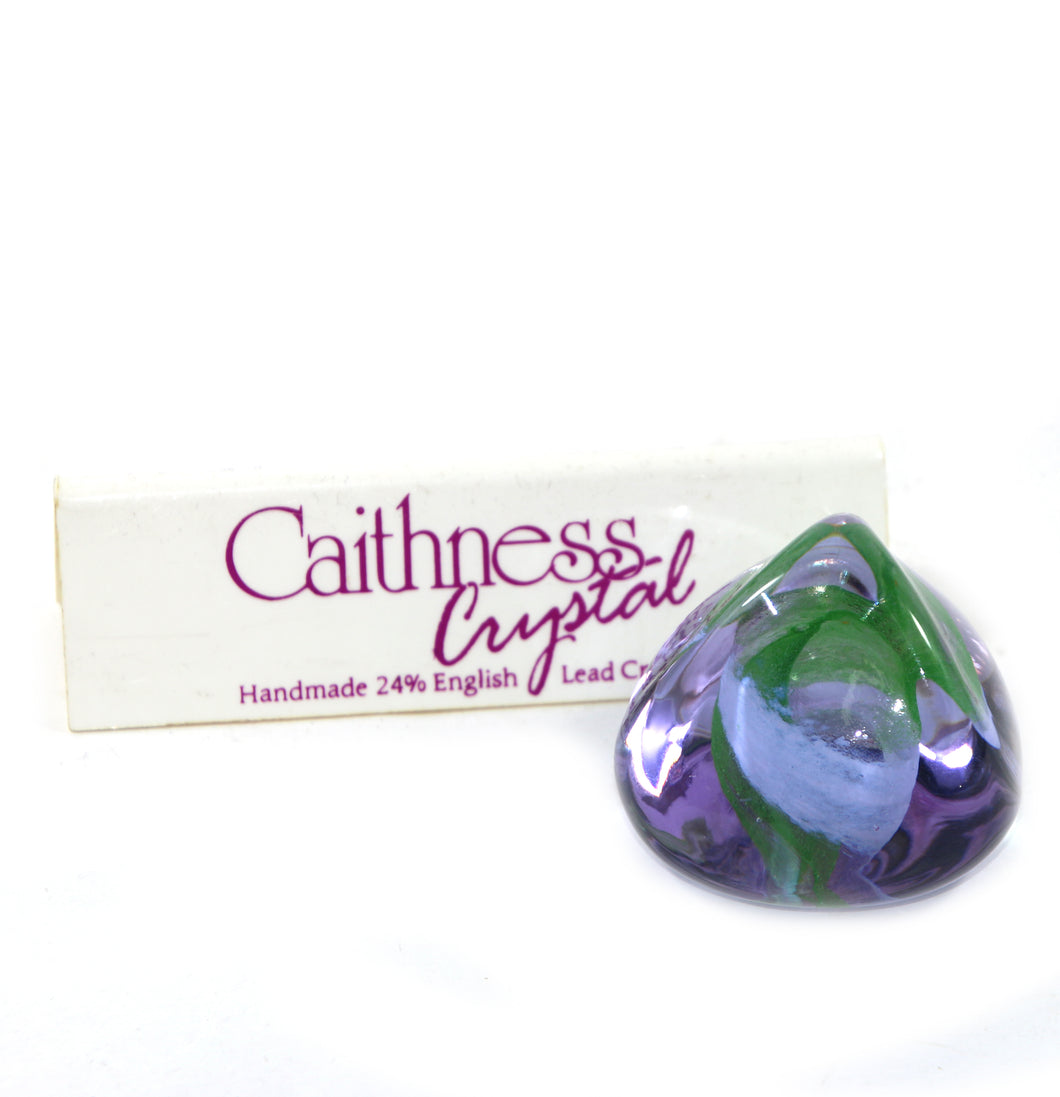 Vintage Caithness Scotland green & purple PEBBLE paperweight