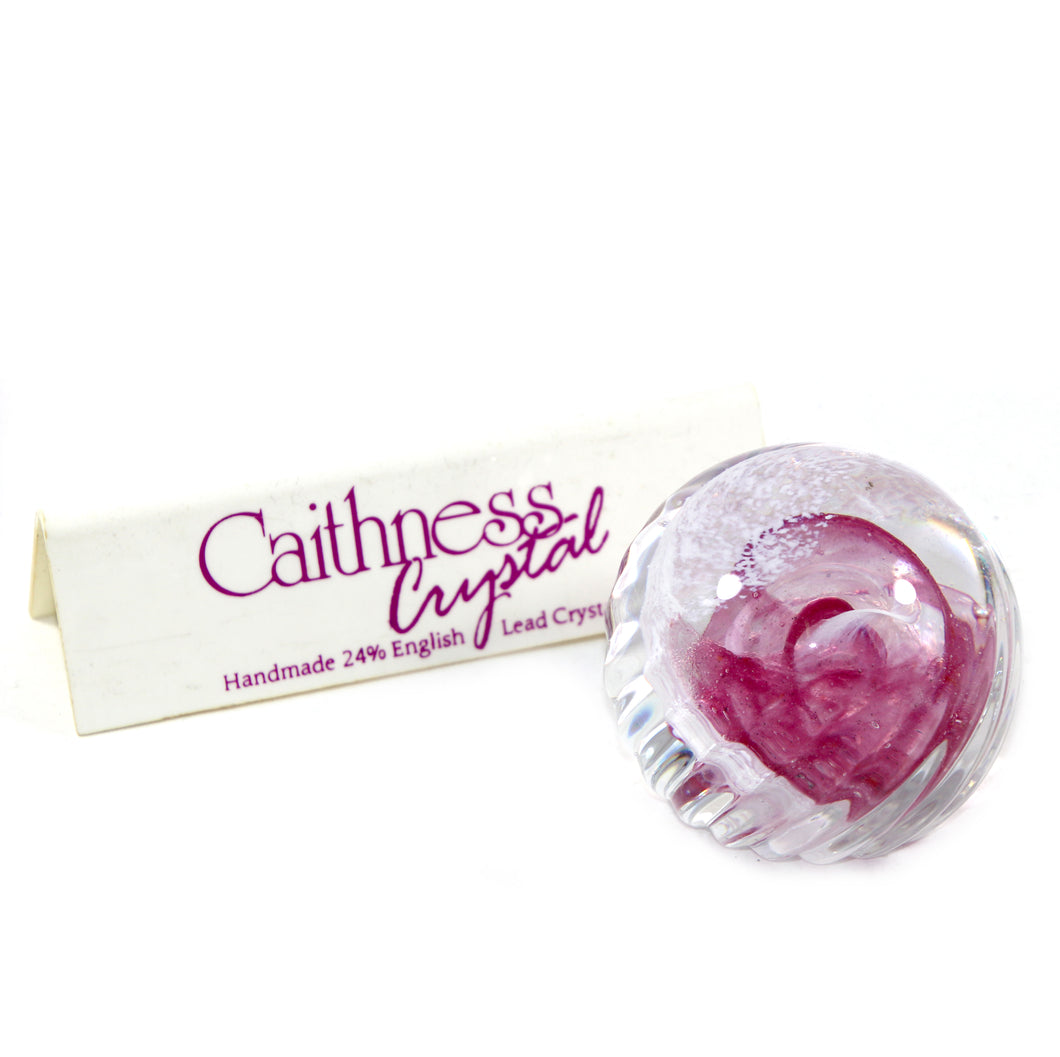Vintage Caithness Scotland MISTY pink swirl art glass crystal paperweight