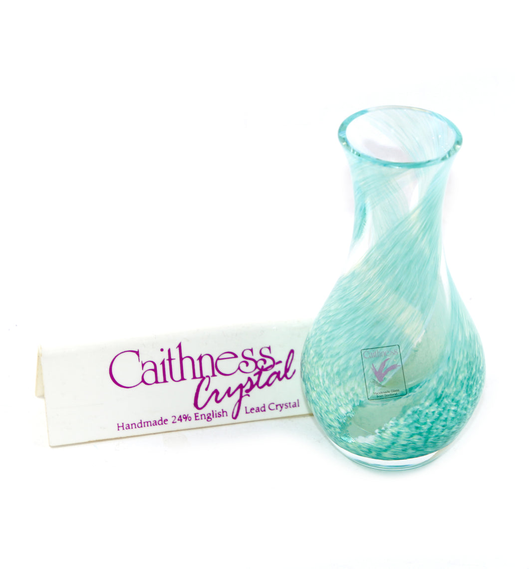 Vintage CAITHNESS Scotland sweet aqua speckle crystal glass vase