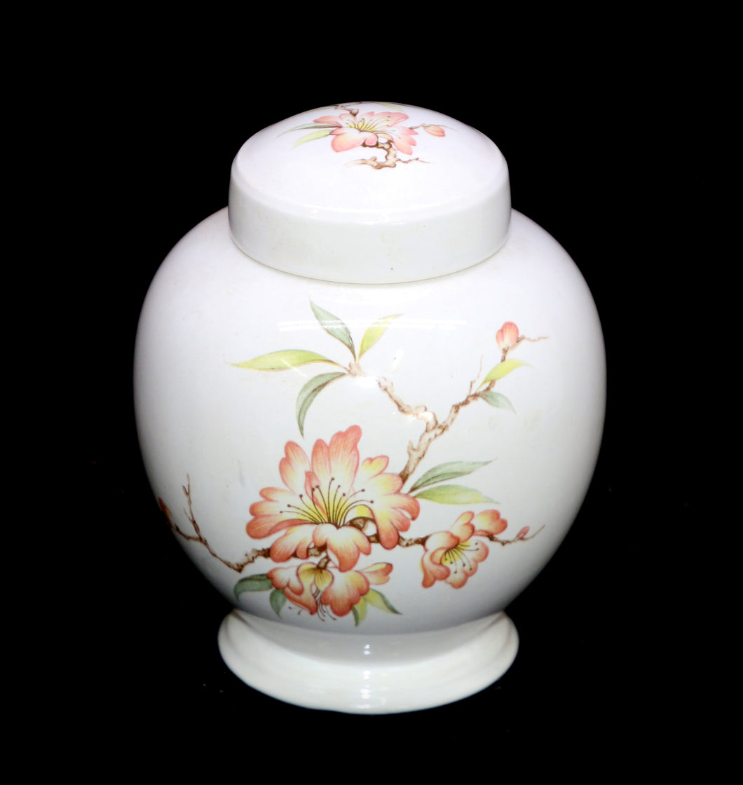 Vintage pretty peach flowers lidded china urn ginger jar