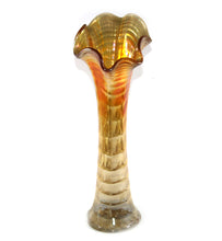 Load image into Gallery viewer, Vintage pretty marigold shimmery carnival glass ripple ruffle top tall vase
