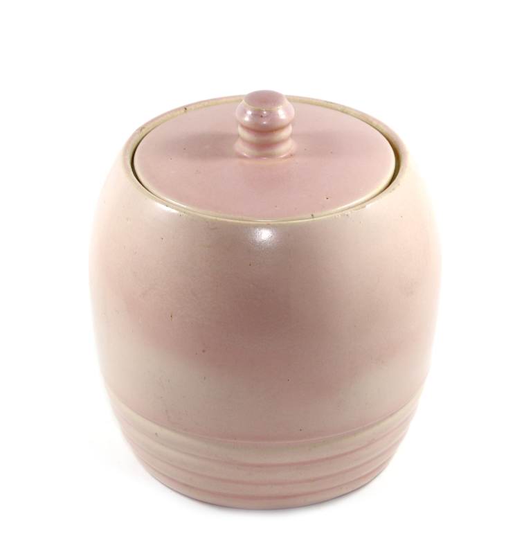Vintage GOVANEROFT Pottery Scotland pink lidded large canister jar