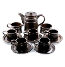 Load image into Gallery viewer, Vintage Portmeirion MERIDIAN 1970s mid century brown pottery tea set inc teapot
