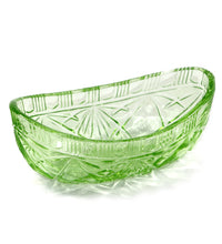 Load image into Gallery viewer, Vintage heavy clear green hobstar solid depression glass canoe bowl
