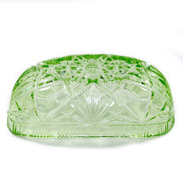 Load image into Gallery viewer, Vintage heavy clear green hobstar solid depression glass canoe bowl

