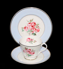 Load image into Gallery viewer, Vintage SHELLEY ENGLAND Bridesmaid pink roses &amp; pastel blue teacup trio

