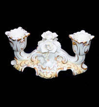 Load image into Gallery viewer, Vintage made in ITALY pretty majolica bisque sculpted roses twin candlestick
