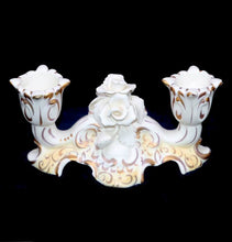 Load image into Gallery viewer, Vintage made in ITALY pretty majolica bisque sculpted roses twin candlestick
