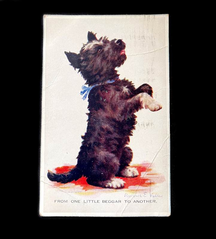 Vintage 1936 Valentine's VALTER From One Little Beggar to Another Scottie dog postcard