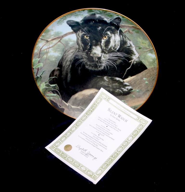 Vintage Franklin Mint SILENT WATCH Peter Skirka black big cat collector's plate