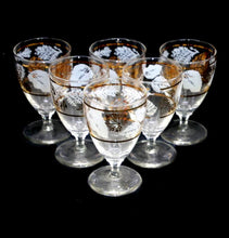 Load image into Gallery viewer, Vintage retro set of 6 white &amp; gold gilded leaf wine glasses

