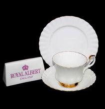 Load image into Gallery viewer, Vintage ROYAL ALBERT England Val D&#39;or classic white &amp; gold teacup trio
