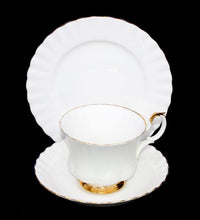 Load image into Gallery viewer, Vintage ROYAL ALBERT England Val D&#39;or classic white &amp; gold teacup trio
