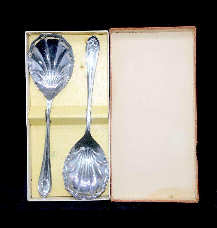 Vintage Sheffield Chromium plated set of two fluted large serving spoons