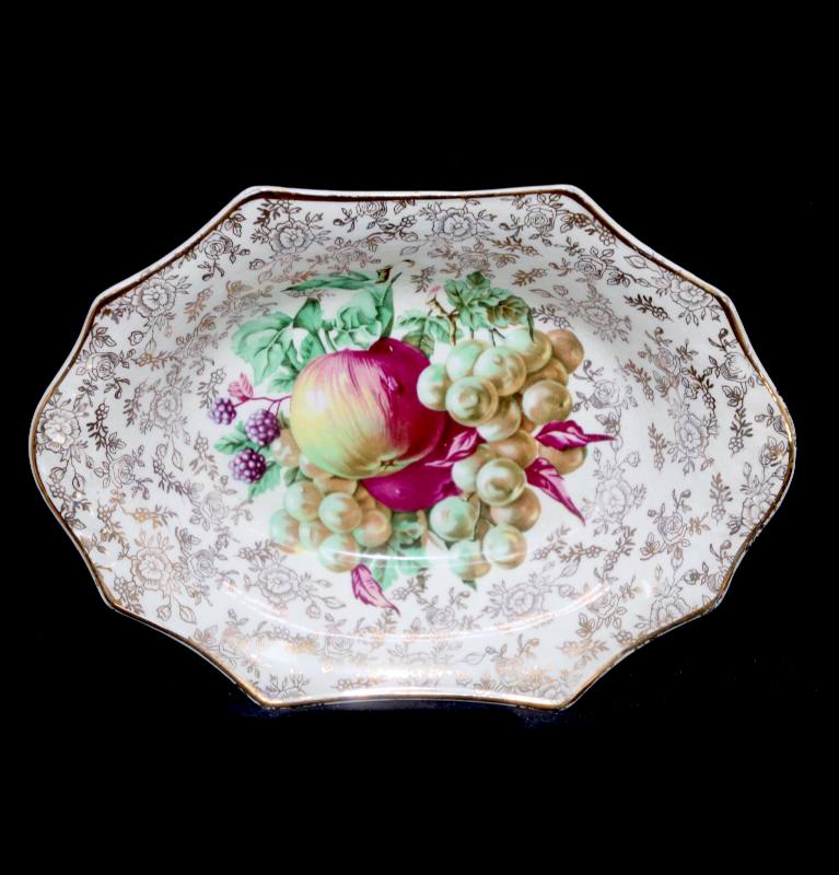 Vintage JAMES KENT England pretty gilded chintz bowl with fruit design